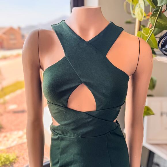 TOBI-LA Based Fashion, Deep Green Cutout Fitted Midi Dress, Women’s Size Small - Picture 10 of 12